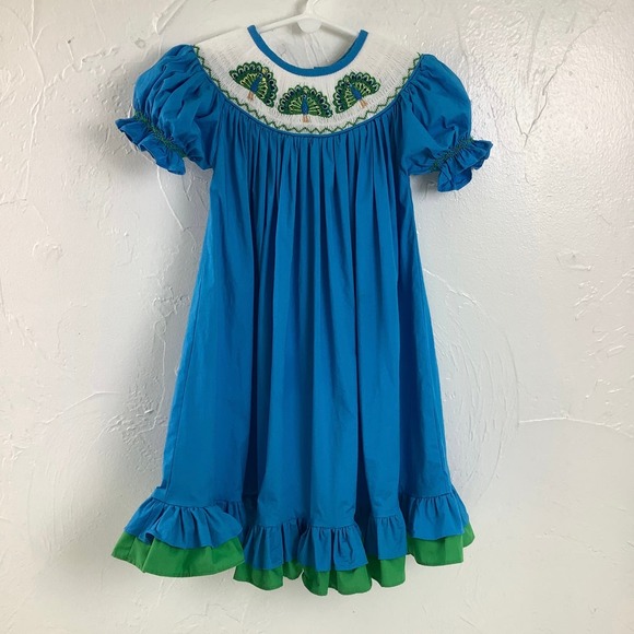 Ruah Shalom Designs Hand Smocked Peacock Dress girl SZ 2T EUC - Picture 1 of 12